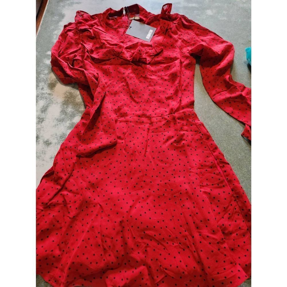 NWT Reformation Spark Mini Dress in Flamenco Red Black Polka Dot sz 0